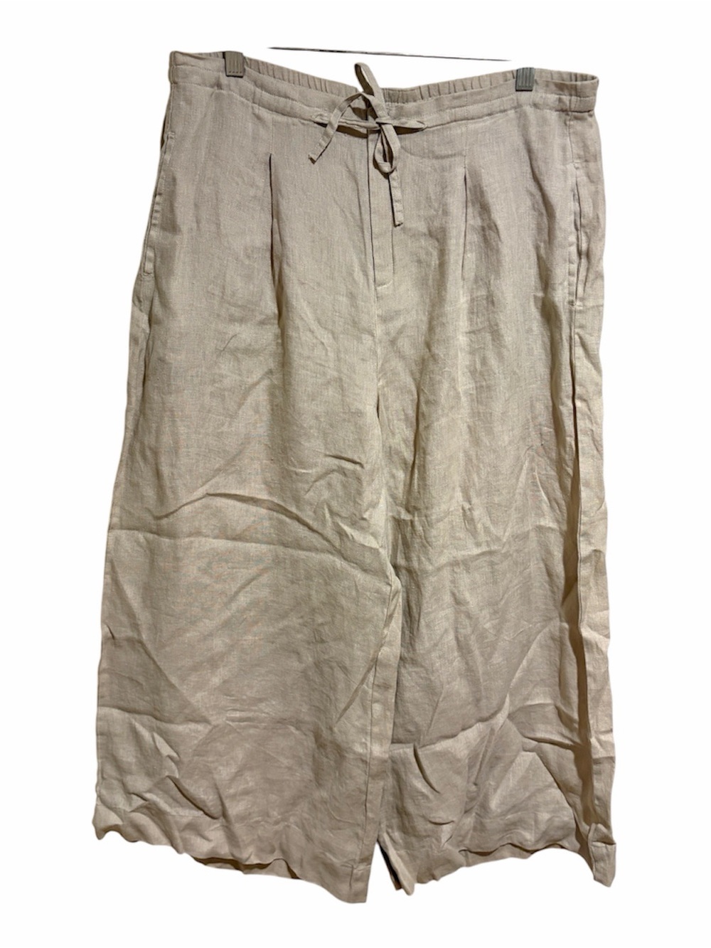 Gudrun Sjoden 100% Linen Beige Wide Leg Cropped Pants Lagenlook Coastal Large